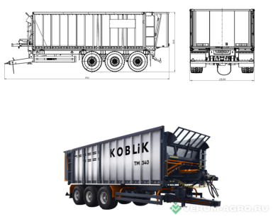 Прицепы для с/х техники - KOBLiK  Полуприцеп тракторный Модель TM 340 V=40м С передним толкающим бортом