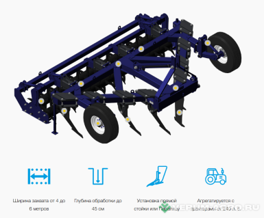Плуги и глубокорыхлители - ДИБОР Плуг чизельный навесной ПЧН-4 стойки Белотта (параплау), без катков