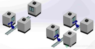 Робототехнические комплексы - CRP ROBOT РТК на базе промышленных роботов-манипуляторов CRP RA 22-80 и CRP RA 27-50 . РТК для участка мехобработки.
