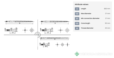 Запчасти - 0518280 Зуб погрузчика прямой STOLL L - 800, Ø 37, M20 x 1.5  (BPT, Италия) (FT8)