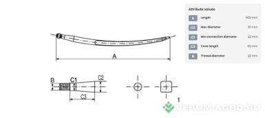 Запчасти - Зуб гнутый Hydramet, Dieci,  L - 800, Ø 36, M22 x 1.5 (Gopart, FT43GP)