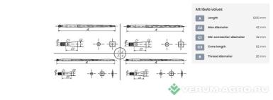 Запчасти - Зуб универсальный прямой Hydramet, Dieci, L-1200, Ø 42, M28 x 1,5 (Gopart, 519312028)