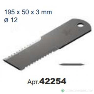 Запчасти - Противорежущий нож (прямой, двухсторонний, зубчатый, 195/50/3 мм, Ø 12)