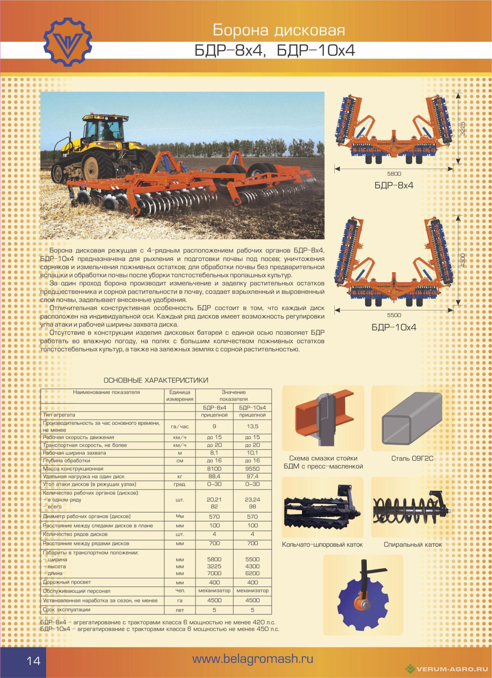 Бороны - БЕЛАГРОМАШ Борона дисковая модульная БДР-8х4 с катком КШ с необслуж корпусом