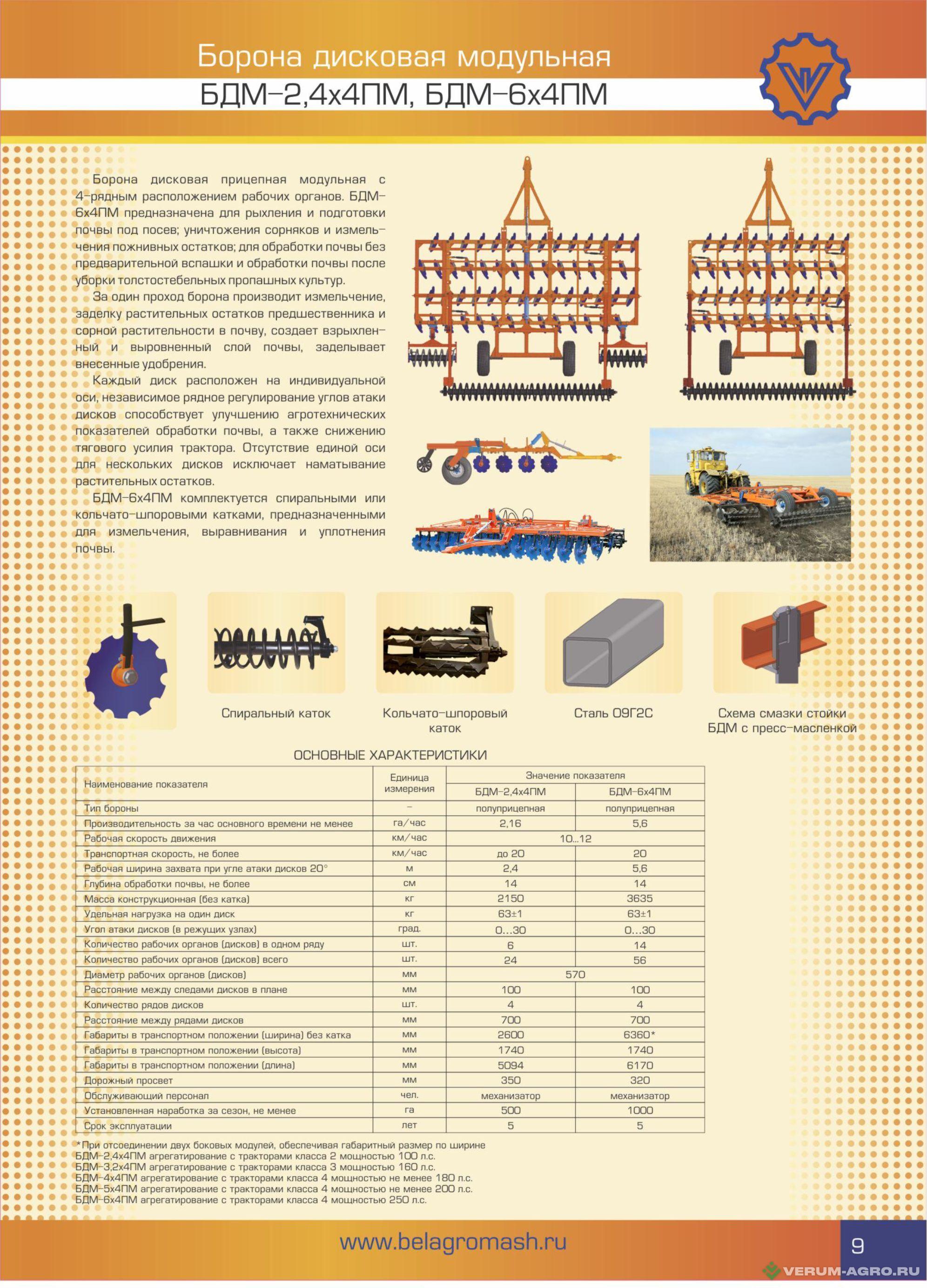 Бороны - БЕЛАГРОМАШ Борона дисковая модульная БДМ-6х4ПМ с катком КСК с необслуж корпусом