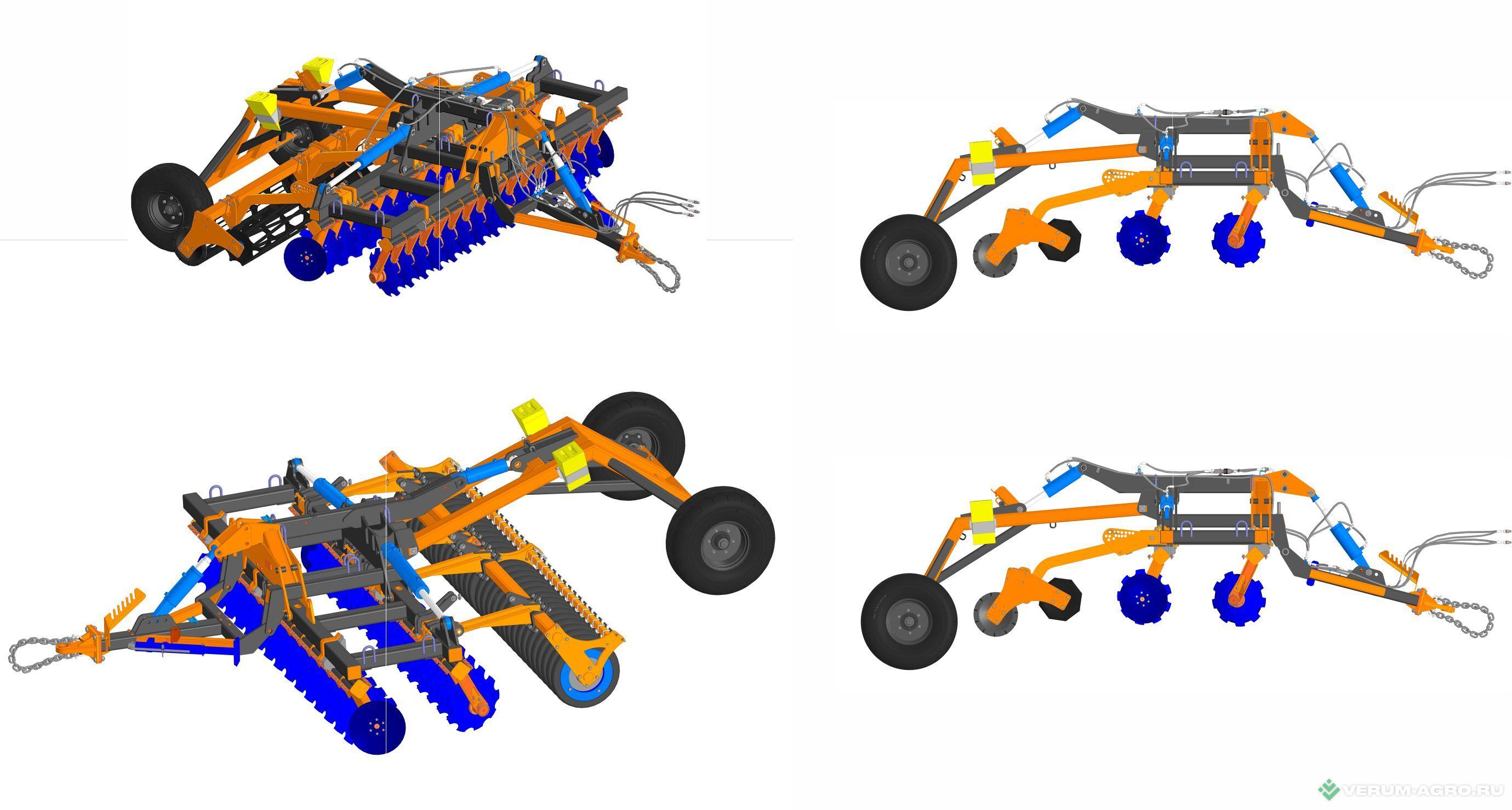 Бороны - БЕЛАГРОМАШ Борона дисковая складная  БДС-4х2П со сдвоен. катком с колесами с гидроцилин