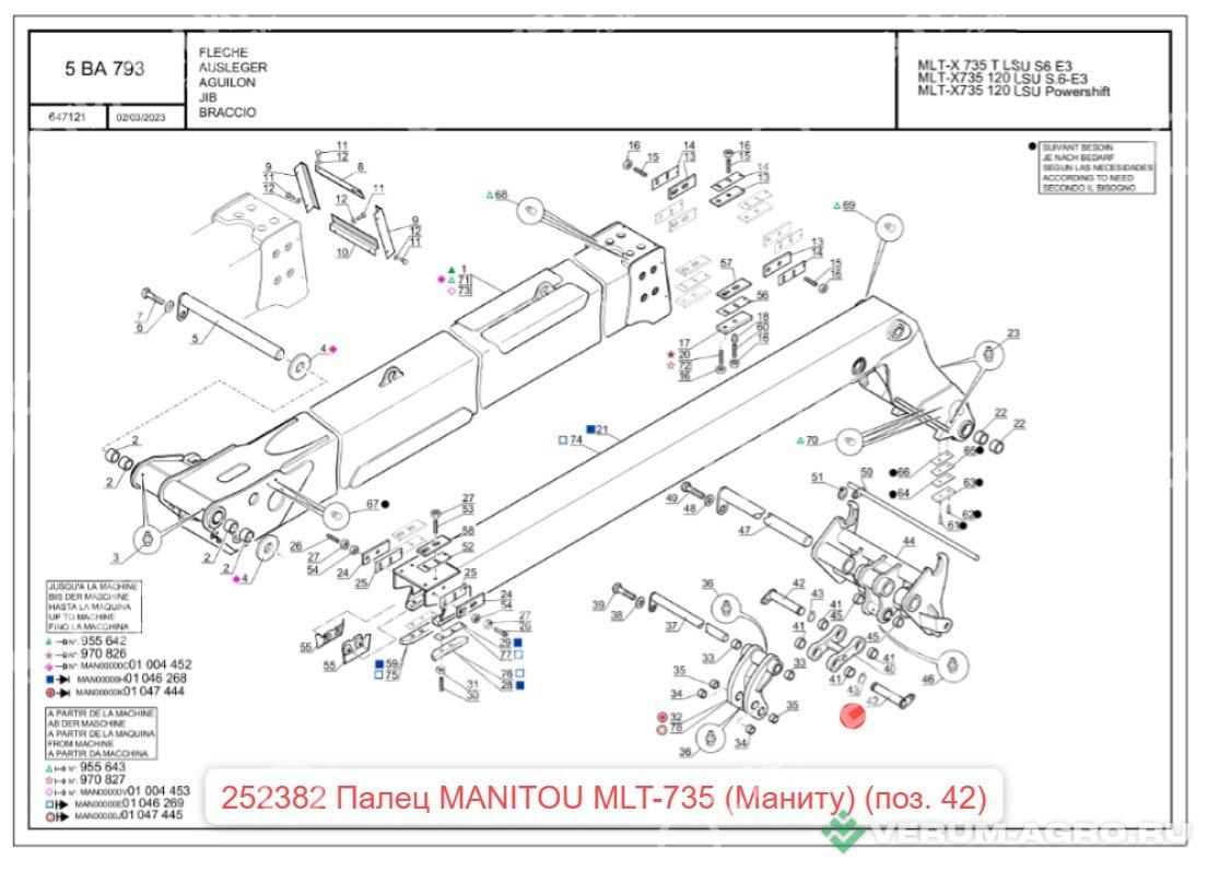 Запчасти - 252382 Палец каретки (252381) MANITOU MLT-735 (Маниту)